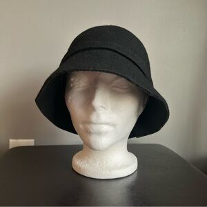 Banana Republic Factory Black Wool Bucket Hat with Back Bow Detail
